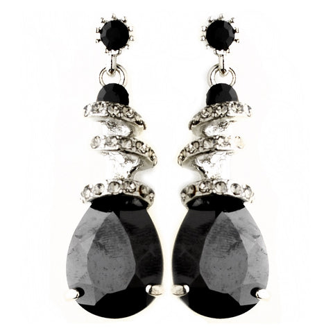 Black Swarovski Crystal & CZ Swirl Bridal Wedding Earrings 8592