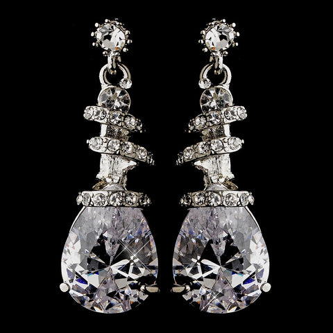 Silver Clear Crystal Swirl Bridal Wedding Earrings 8592
