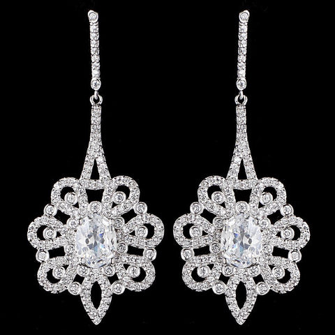 Rhodium Clear CZ Drop Bridal Wedding Earrings 8624