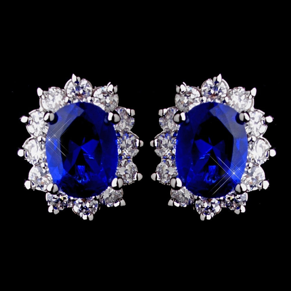 Princess Kate Middleton Inspired Silver Sapphire Blue or Clear CZ Bridal Wedding Earrings 8625