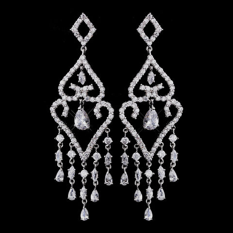 Stunning Silver Clear CZ Chandelier Bridal Wedding Earrings 8629