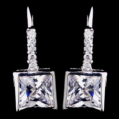 Gorgeous Silver Clear Princess Cut CZ Bridal Wedding Earrings 8630