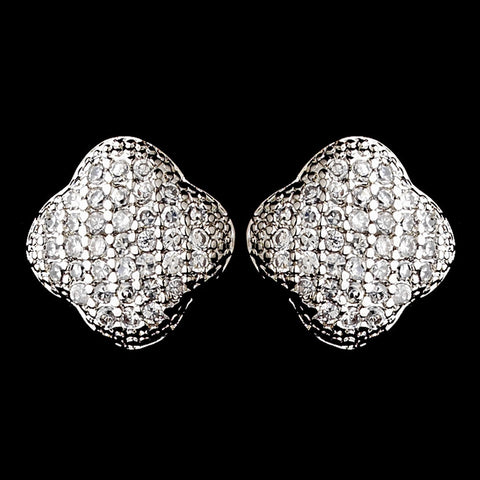 Silver Clear Rhinestone Clover Stud Bridal Wedding Earrings 8632