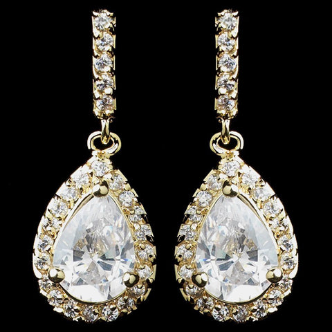 Gold Clear CZ Teardrop Bridal Wedding Earrings 8634