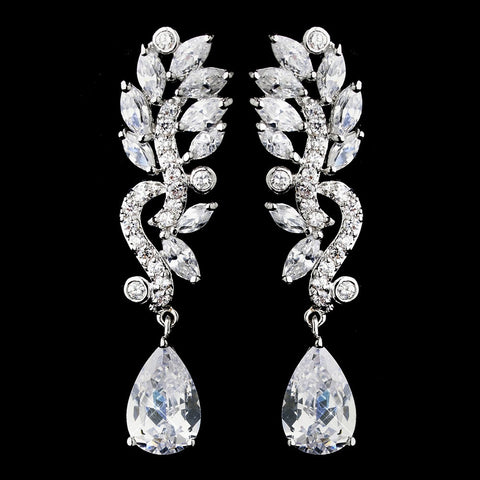 Immaculate Silver Clear CZ Dangle Bridal Wedding Earrings 8635