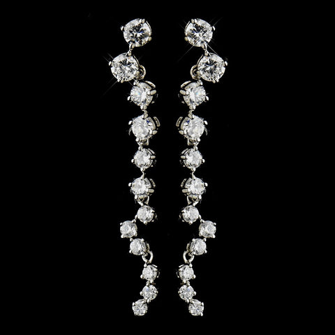Silver Clear CZ Crystal Dangle Bridal Wedding Earrings 8649