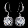 Antique Silver Clear Princess Cut CZ Bridal Wedding Necklace & Earrings 8652
