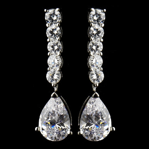 Antique Silver Clear CZ Crystal Post Bridal Wedding Earrings 8653