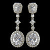 Antique Silver Clear Princess Oval CZ Crystal Dangle Bridal Wedding Earrings 8655