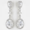 Antique Silver Clear Princess Oval CZ Crystal Dangle Bridal Wedding Earrings 8655