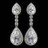 Antique Silver Clear Dangle Tear Drop CZ Crystal Bridal Wedding Earrings 8656