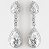 Antique Silver Clear Dangle Tear Drop CZ Crystal Bridal Wedding Earrings 8656