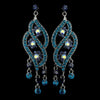 Antique Silver Turquoise & Blue Rhinestone Dangle Bridal Wedding Earrings 8657