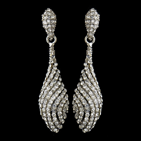 Silver Clear Pave Rhinestone Dangle Bridal Wedding Earrings 8659