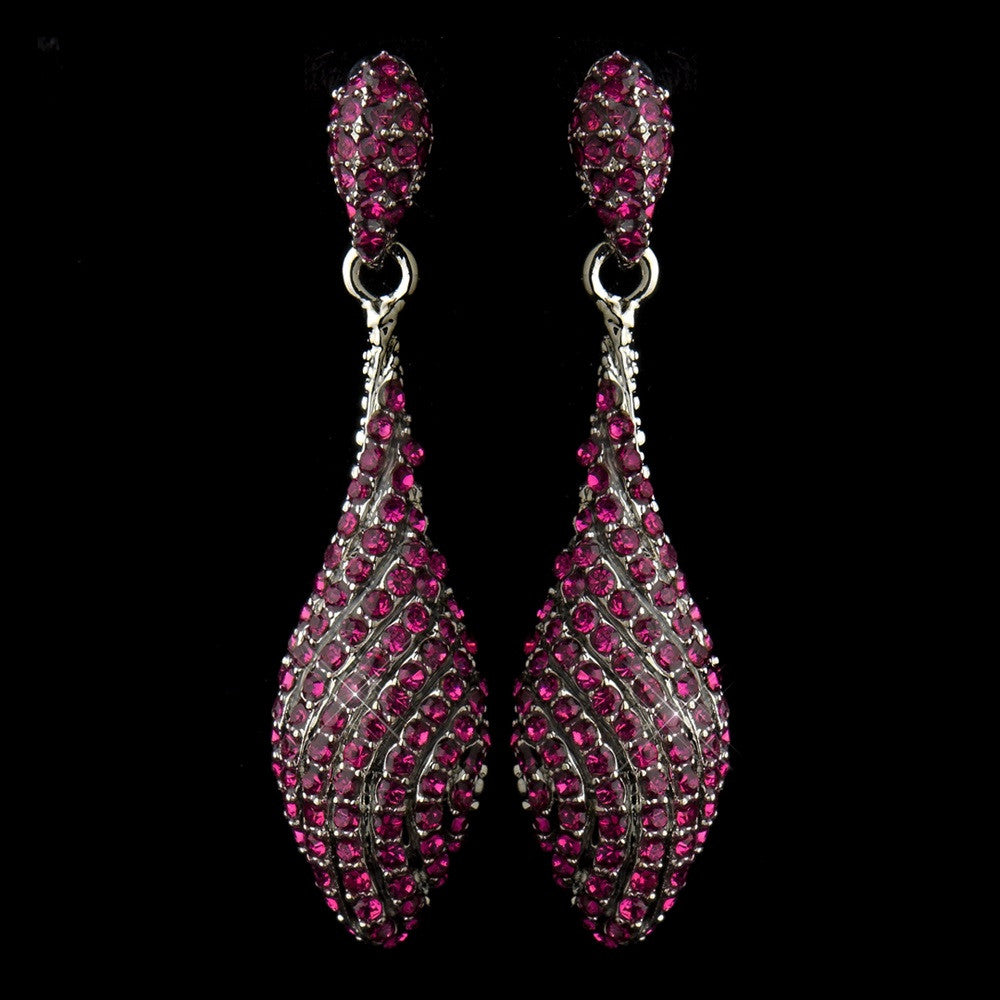 Antique Silver Pink Pave Rhinestone Dangle Bridal Wedding Earrings 8659