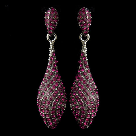 Antique Silver Pink Pave Rhinestone Dangle Bridal Wedding Earrings 8659