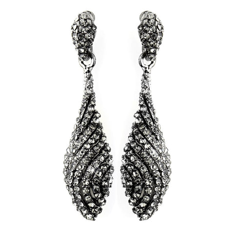 Antique Silver Smoked Pave Rhinestone Dangle Bridal Wedding Earrings 8659