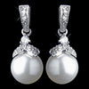 Silver CZ Crystal & Diamond White Pearl Dangle Drop Bridal Wedding Earrings 8675