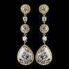 Gold Clear Round & Teardrop CZ Crystal Dangle Bridal Wedding Earrings 8676