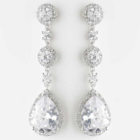 CZ Dangle Tear Drop & Round Crystal Dangle Bridal Wedding Earrings 8676