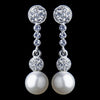 Antique Silver Clear Rhinestone and Diamond White Pearl Ball Bridal Wedding Earrings 8680