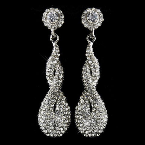 Antique Silver Clear Rhinestone & Crystal Dangle Bridal Wedding Earrings 8682