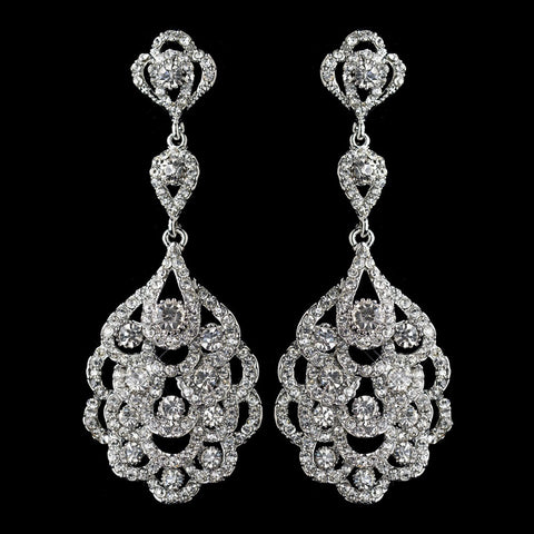 Silver Clear Rhinestone Chandelier Bridal Wedding Earrings 8685