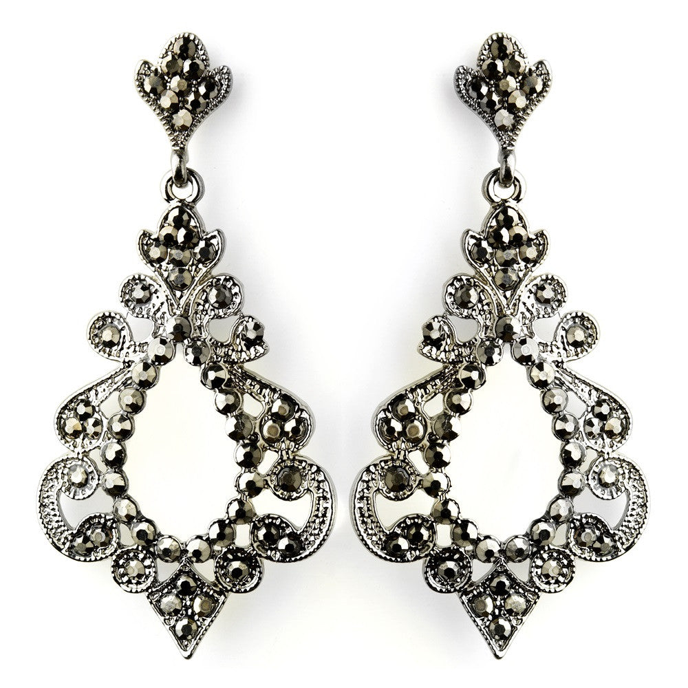 Antique Silver Smoked Rhinestone Chandelier Bridal Wedding Earrings 8688