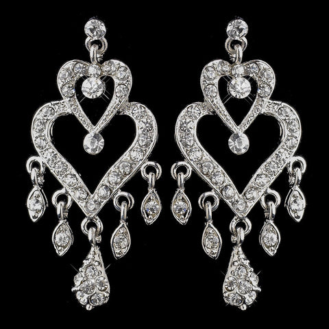 Antique Silver Clear Crystal Rhinestone Chandelier Bridal Wedding Earrings 8689