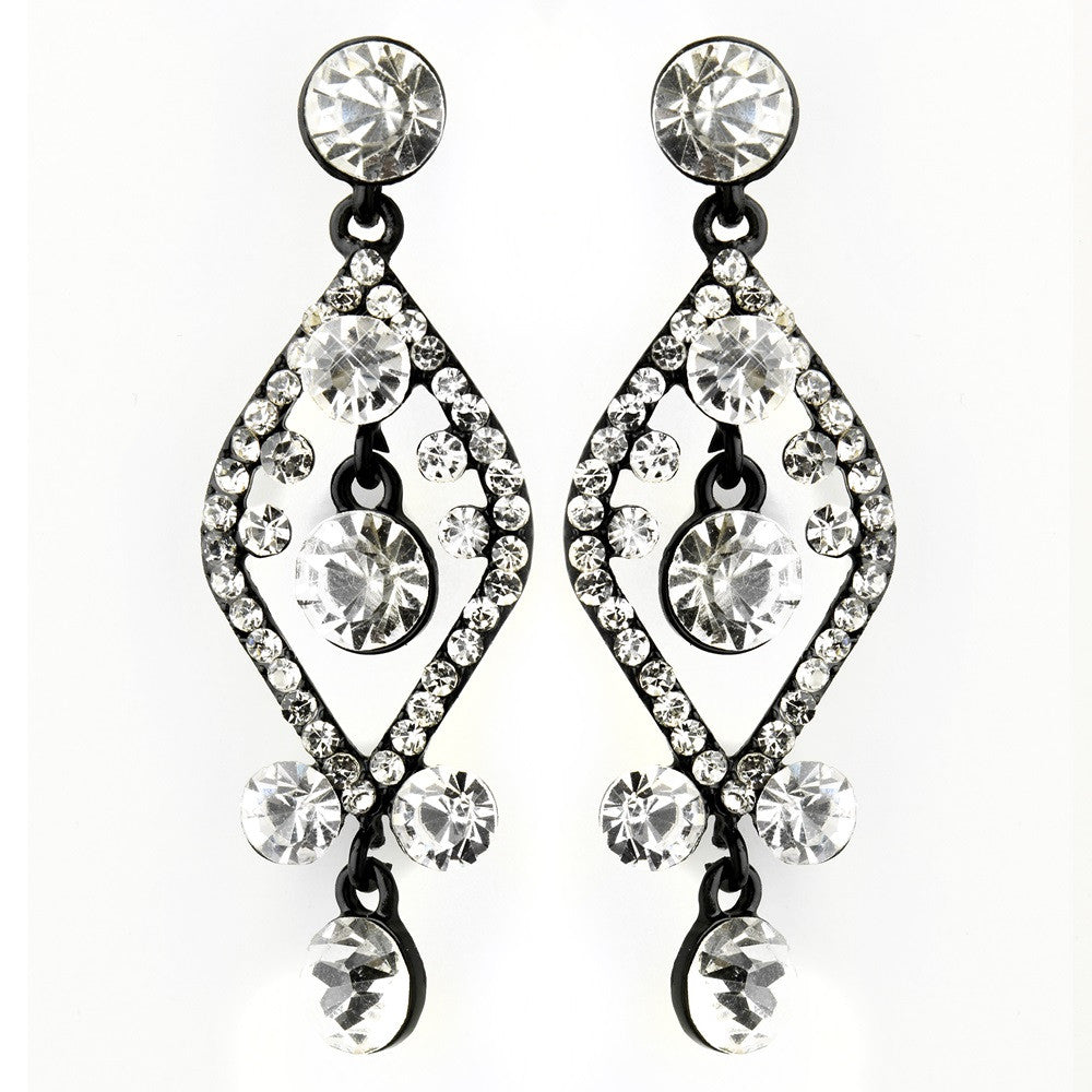 Clear Crystal Post Dangle Bridal Wedding Earrings with Black Plating 8705