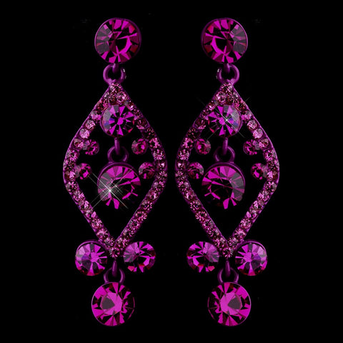 Fuchsia Crystal Post Dangle Bridal Wedding Earrings 8705