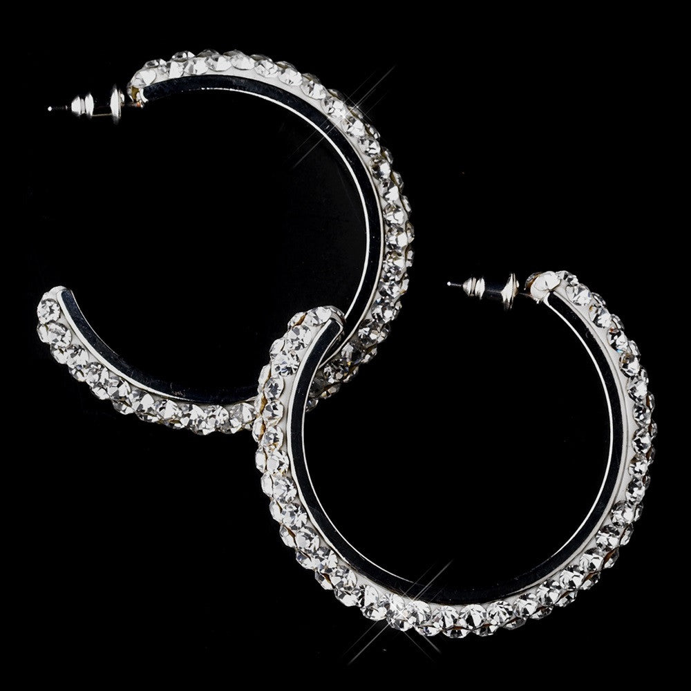Antique Silver Clear Hoop Bridal Wedding Earrings 8707
