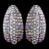 Glamorous Silver Clear & Aurora Borealis Rhinestone Half Hoop Bridal Wedding Earrings 8713