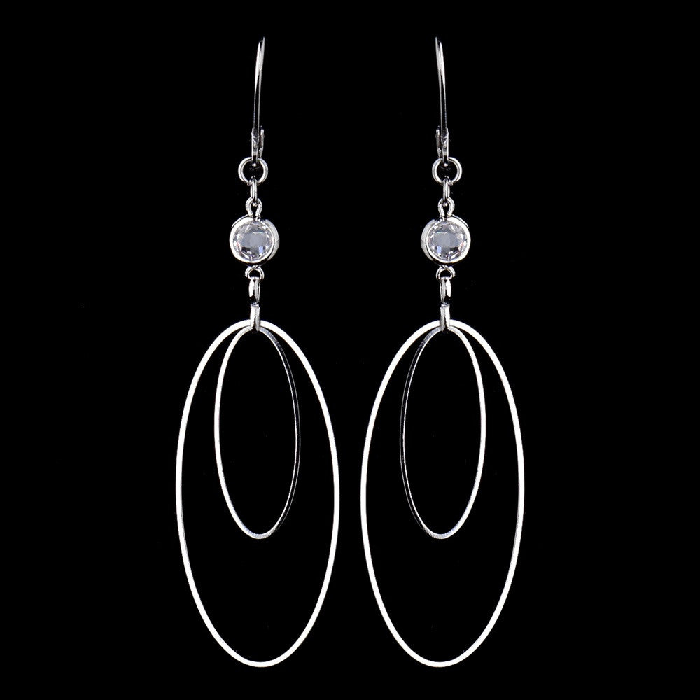 Silver Clear Oval Crystal Dangle Bridal Wedding Earrings 8725