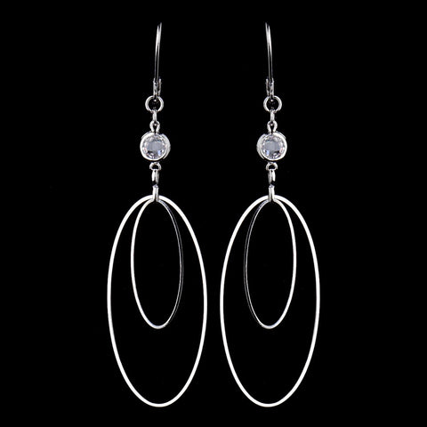 Silver Clear Oval Crystal Dangle Bridal Wedding Earrings 8725