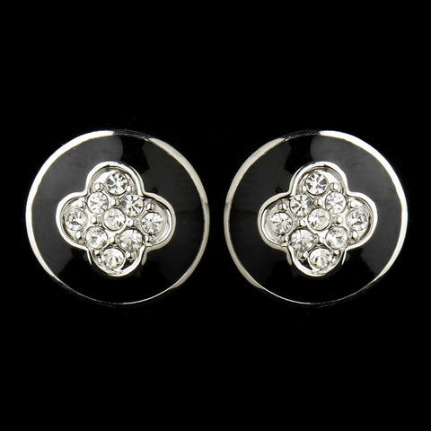 Silver Designer Inspired Black and Silver Crystal Bridal Wedding Earrings 8728