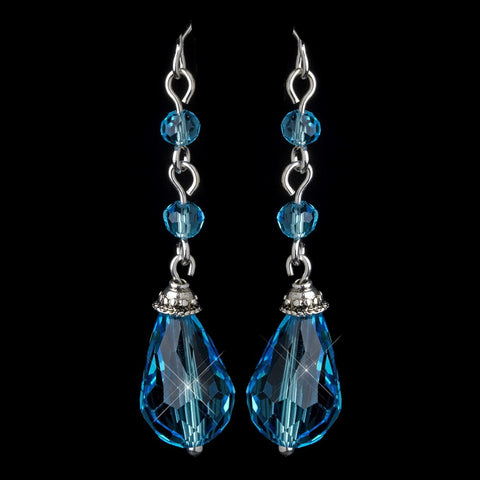 Silver Aqua Crystal Tear Drop Dangle Bridal Wedding Earrings 8737