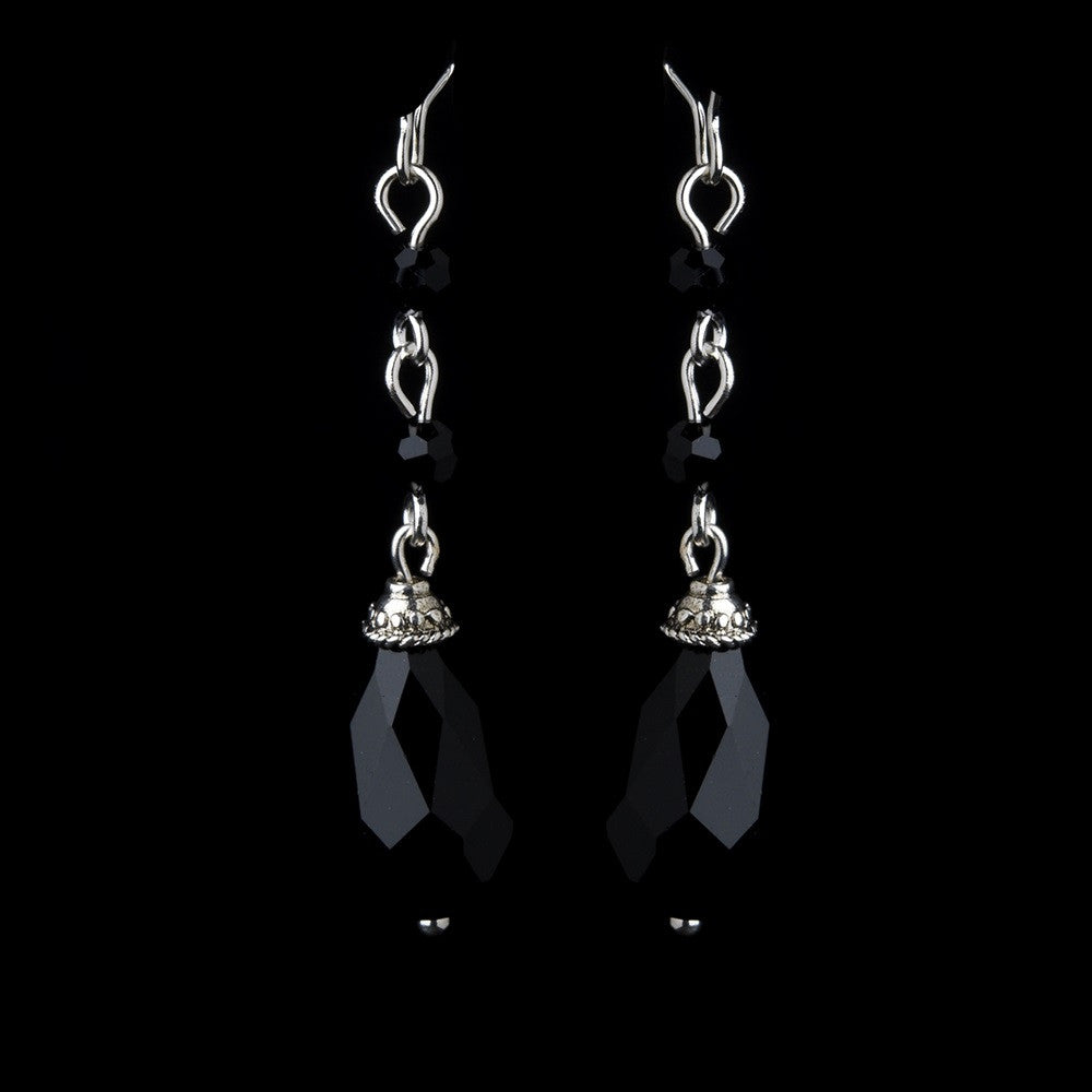 Silver Black Crystal Tear Drop Dangle Bridal Wedding Earrings 8737