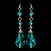 Silver Teal Crystal Tear Drop Dangle Bridal Wedding Earrings 8737