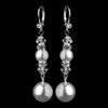 Silver White Pearl & Swarovski Crystal Bead Long Drop Bridal Wedding Earrings 8740