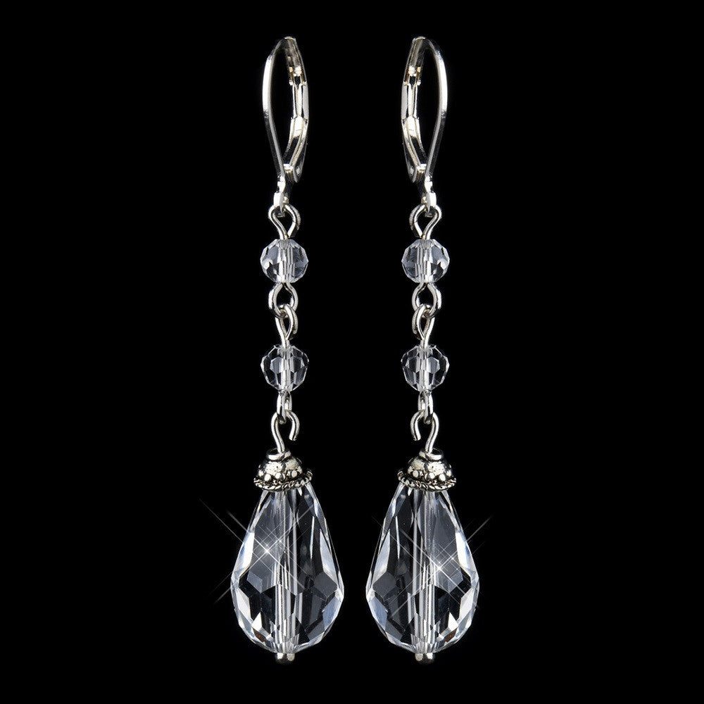 Silver Clear Crystal Bead Drop Bridal Wedding Earrings 8745