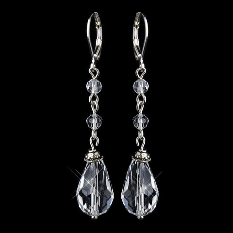 Silver Clear Crystal Bead Drop Bridal Wedding Earrings 8745