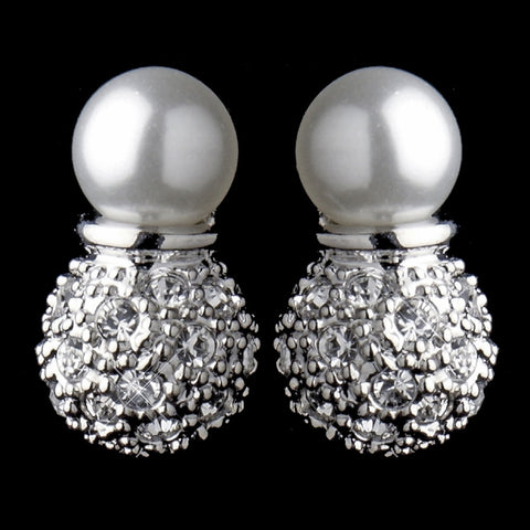 Silver Diamond White Pearl & Clear Rhinestone Pave Ball Bridal Wedding Necklace 8762 and 8761 Bridal Wedding Set
