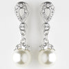 Silver Ivory Pearl & CZ Crystal Drop Bridal Wedding Earrings 8763