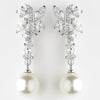 Elegant Floral CZ Flair Dangle Earring with Ivory Faux Pearl Accent in Silver 8765