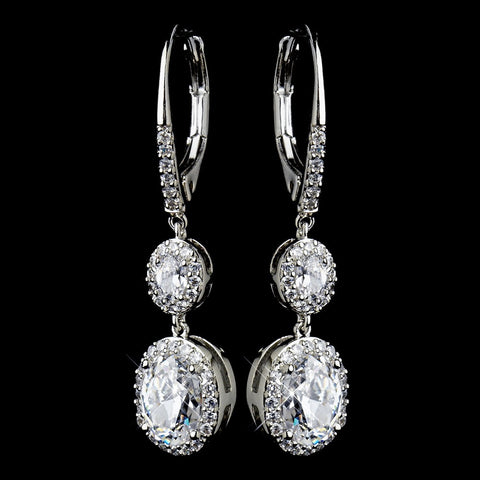 Antique Silver Clear Oval CZ Crystal Bridal Wedding Earrings 8778