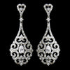 Antique Silver Clear CZ Tear Drop Crystal Dangle Bridal Wedding Earrings 8780