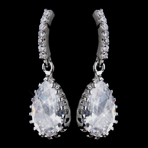 Silver Clear CZ Crystal Tear Drop Bridal Wedding Earrings 8786