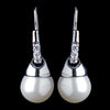 Silver Diamond White Drop Pearl & Clear Rhinestone Bridal Wedding Earrings 8788