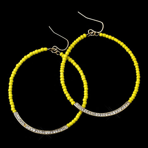 Gold Yellow Bead & Clear Rhinestone Hoop Bridal Wedding Earrings 8817